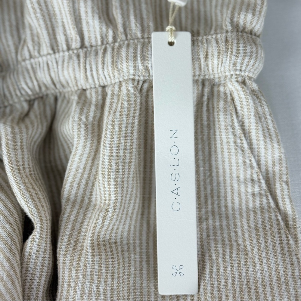 NWT Caslon Stripe Long Sleeve Linen Blend Romper Tan Safari - White Leah‎ Stripe - Picture 11 of 12